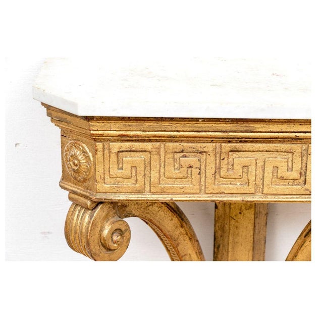 Mid 20th Century Neoclassical Giltwood Console With Marble Top and Greek Key Detail For Sale - Image 5 of 7