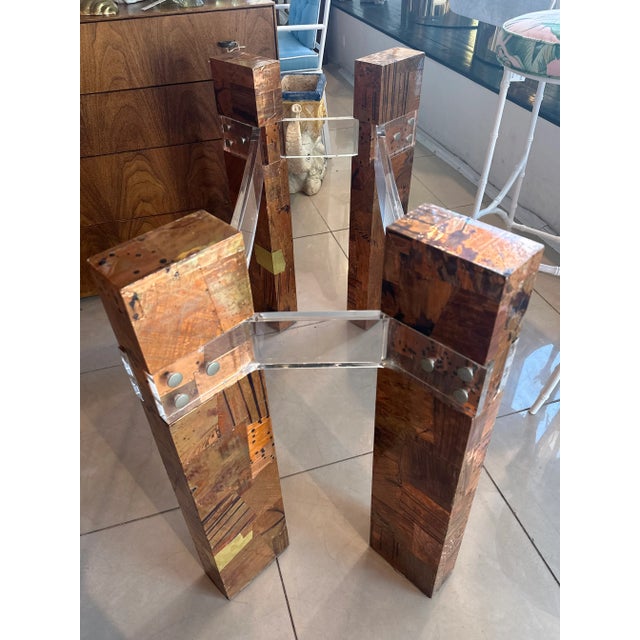 Paul Evans Mid Century Patchwork Metal Brass Copper Lucite Brutalist Dining Table Base For Sale - Image 4 of 9