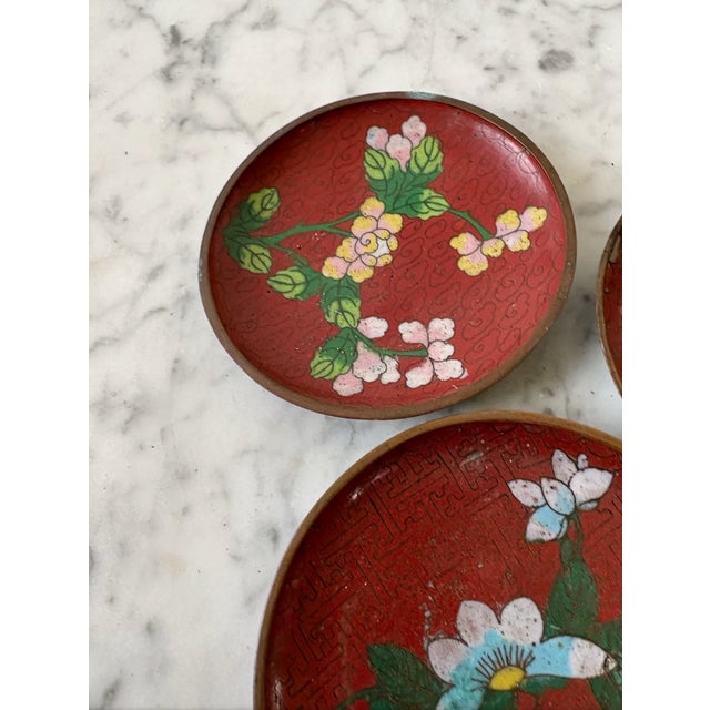 Antique Chinese Cloisonné Small Enamel Trays - Set of 3 For Sale - Image 4 of 6
