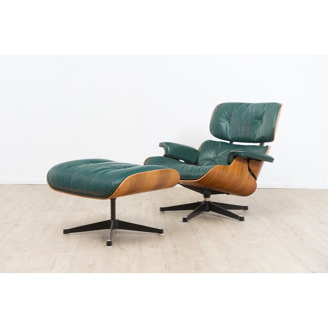 Set of Vintage Lounge Chair with Ottoman in Avocado Green by Charles and Ray Eames for Herman Miller, 1970s For Sale - Image 3 of 18