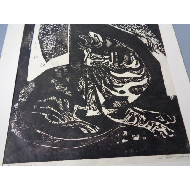 1980s Gerhart Bettermann, 2 Cats, 1980s, Woodcut For Sale - Image 5 of 15