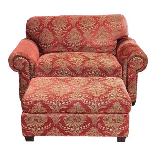 Stickley Large Arm Chair With Matching Ottoman Footstool Made in North Carolina For Sale