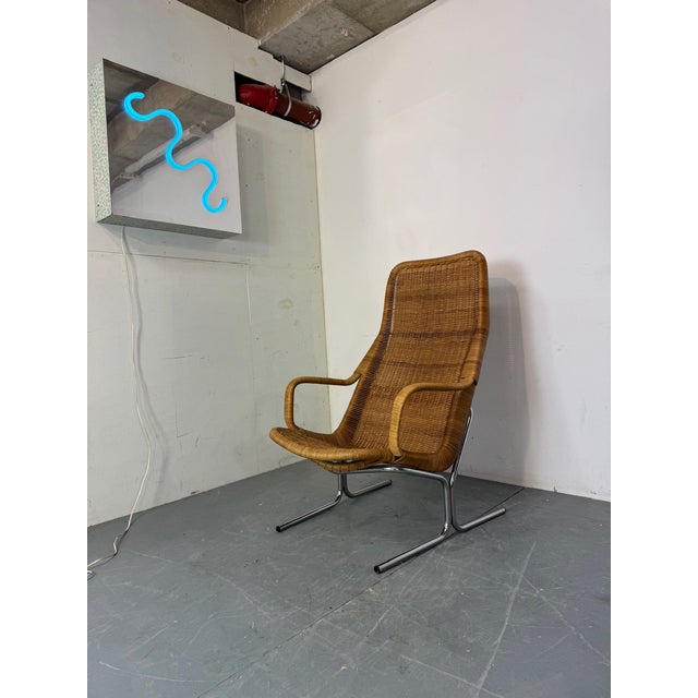 Brown Mid-Century Modernist Rattan and Steel Lounge Chair by Dirk van Sliedregt for Gebroeders Jonkers Noordwolde, 1950s For Sale - Image 8 of 10