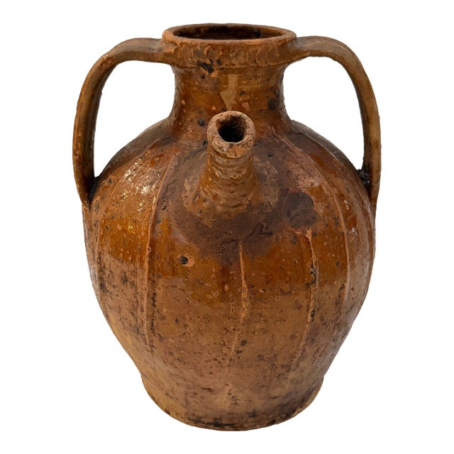Antique French Terracotta Walnut Oil Pot For Sale