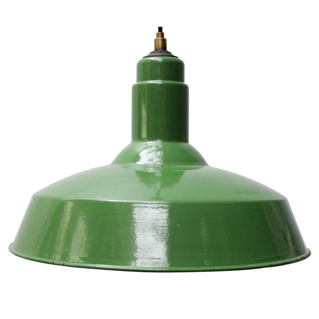 Vintage Industrial American Green Enamel Pendant Light For Sale - Image 5 of 5