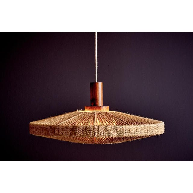 1970s UFO Disc Pendant with Teakwood Centerpiece from Temde Leuchten, Germany, 1970s For Sale - Image 5 of 17