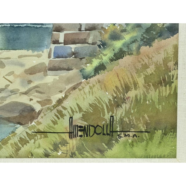 Luis Amendolla (Mexican 1939-2000) Watercolor Village Landscape, Signed For Sale - Image 14 of 18