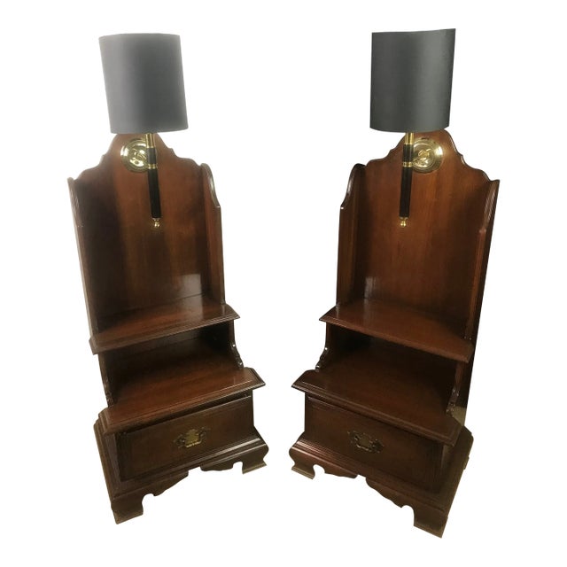 Curved Willett Tall Walnut Nightstands With Lights, Mid-Century Modern - Set of 2, 1938 For Sale