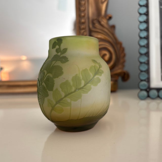Emile Galle acid etched cameo vase with a very pretty fern and leaf detail. Excellent condition.