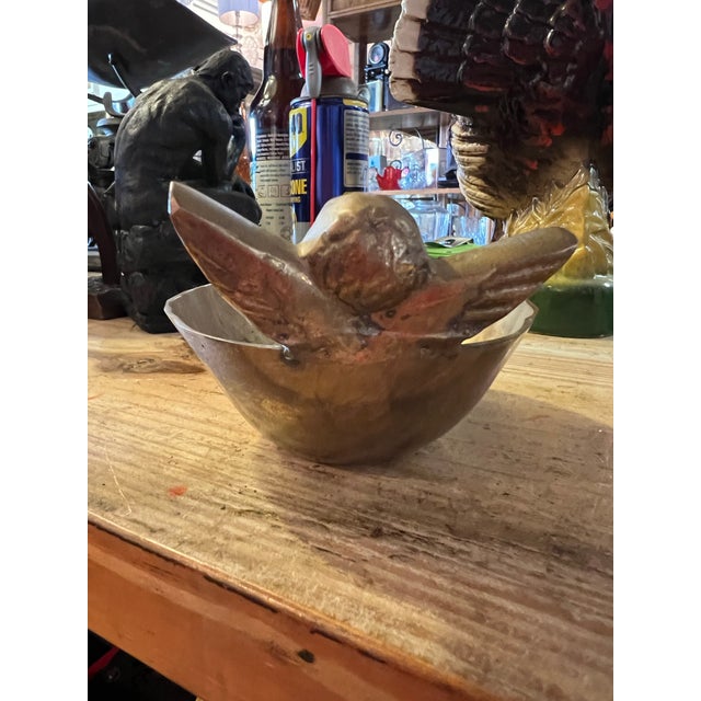 Vintage Solid Brass Trinket Dish With Cherub For Sale - Image 4 of 7