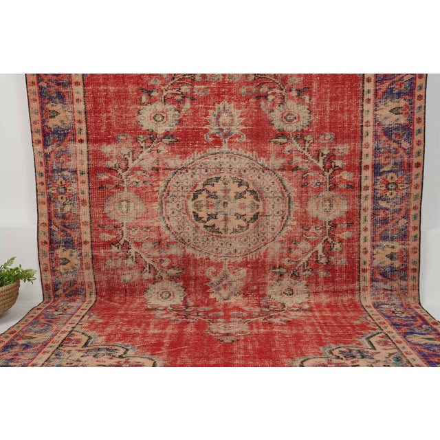 Red 1970s Vintage Turkish Handmade Wool Cotton Red Area Rug For Sale - Image 8 of 12