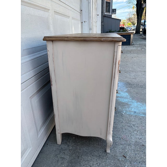 Mid 20th Century Distressed Farmhouse Dresser | French Provincial Chest | Painted Cottage Dresser |Rustic White Wood Dresser | Vintage Bedroom Furniture For Sale - Image 5 of 12
