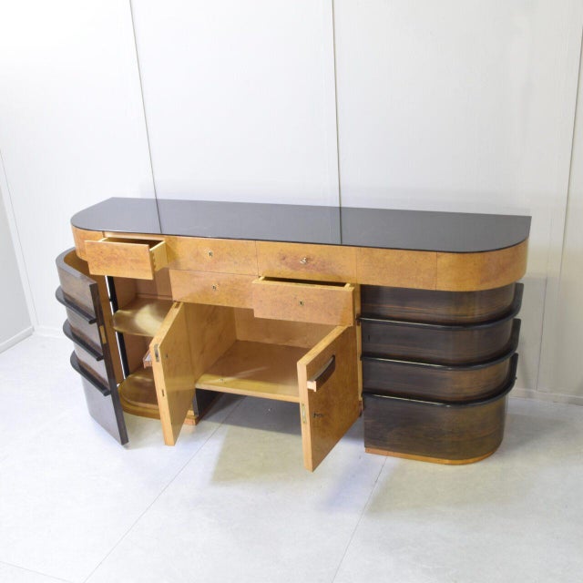 Wood Walnut Root Wood with Colored Glass Top Cabinet, 1940s For Sale - Image 7 of 11