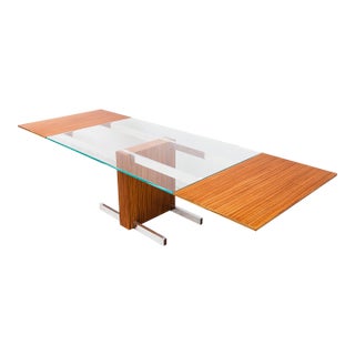 1960s Vladimir Kagan Attributed Zebrawood & Glass Extension Dining Table on Chrome Base, Model 6705 For Sale