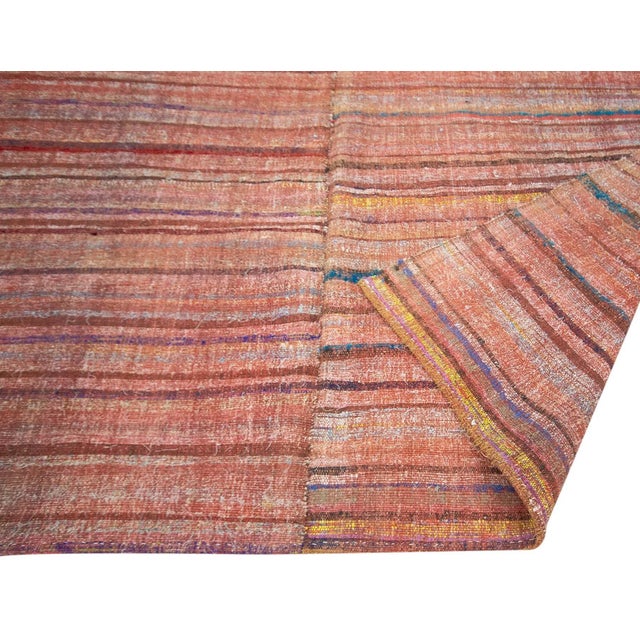 Mid 20th Century Striped Vintage Turkish Rag Rug For Sale - Image 5 of 7