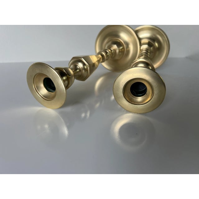 Metal 1970s Vintage Brass Candle Holders- a Pair For Sale - Image 7 of 10