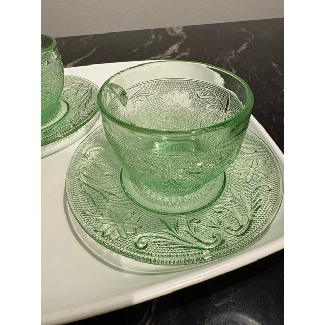 1980s Chantilly Green Cup and Saucer Set Made by Indiana Glass - Set of 4 For Sale - Image 9 of 12