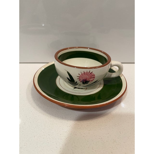 Mid-20th Century Stangl Pink Thistle Tea Cup & Saucer Set For Sale - Image 9 of 12