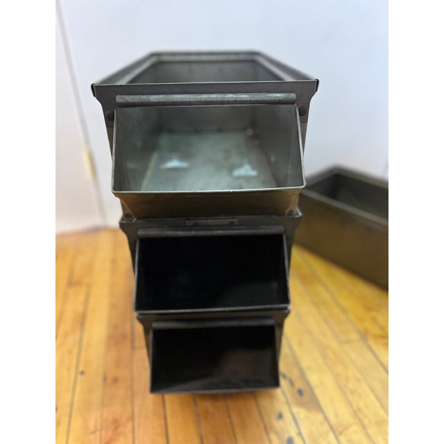 Vintage Lyon Aurora Il Steel Metal American Industrial 23" Stackable Storage Bin For Sale In Chicago - Image 6 of 6