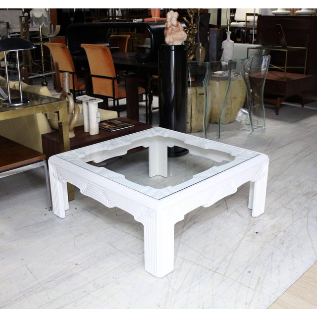 White lacquer modern "Wave" pattern carving Mid-Century Modern sure coffee table.