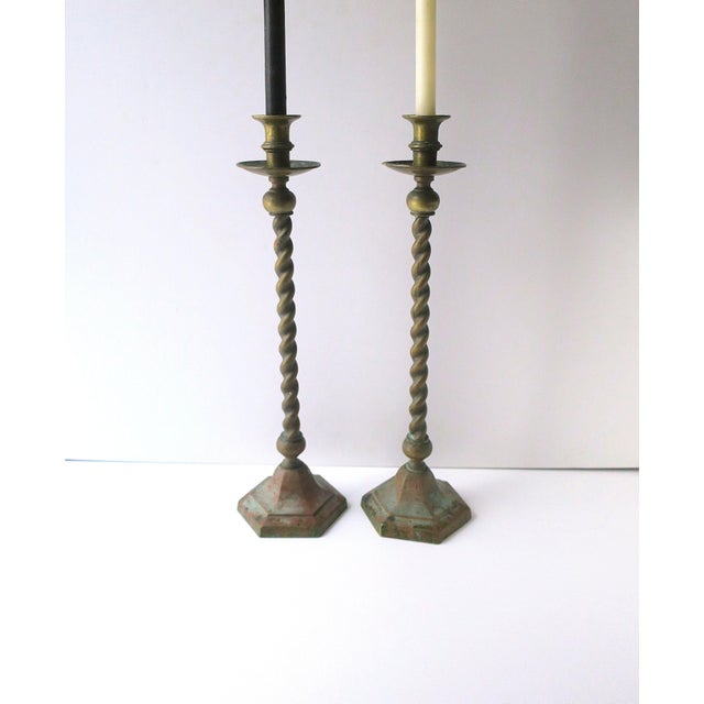 English Brass Barley Twist Candlestick Holders, Pair, Circa Late-19th Century For Sale - Image 11 of 15