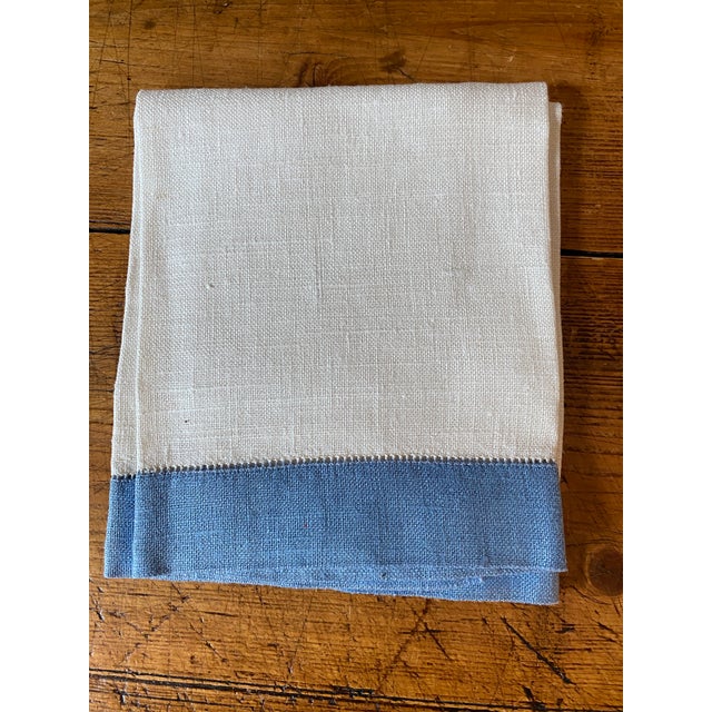 Vintage Linen Color Blocked Hemstitched Hand/Kitchen Towels, Set of 4 For Sale - Image 9 of 10