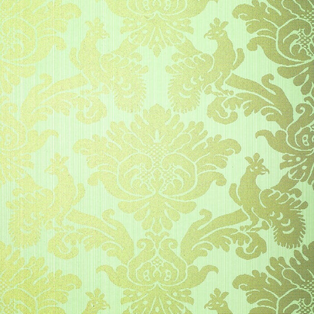 Sample - Schumacher Valette Strie Damask Wallpaper in Robin's Egg For Sale