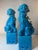 Late 20th Century Late 20th Century Pair of Chinese Turquoise Glazed Ceramic Foo Dogs on Pedestals For Sale - Image 5 of 7