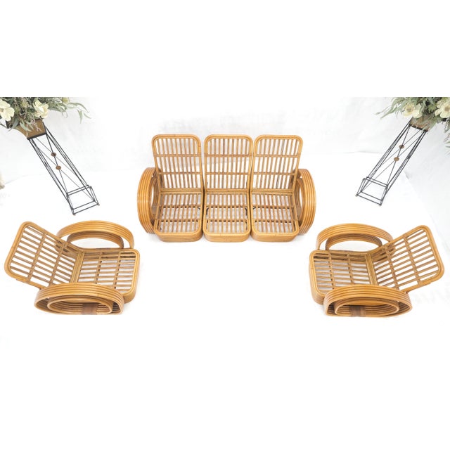 New Upholstery Paul Frankl Rattan Living Room Tank Chair Set MINT! For Sale - Image 9 of 17