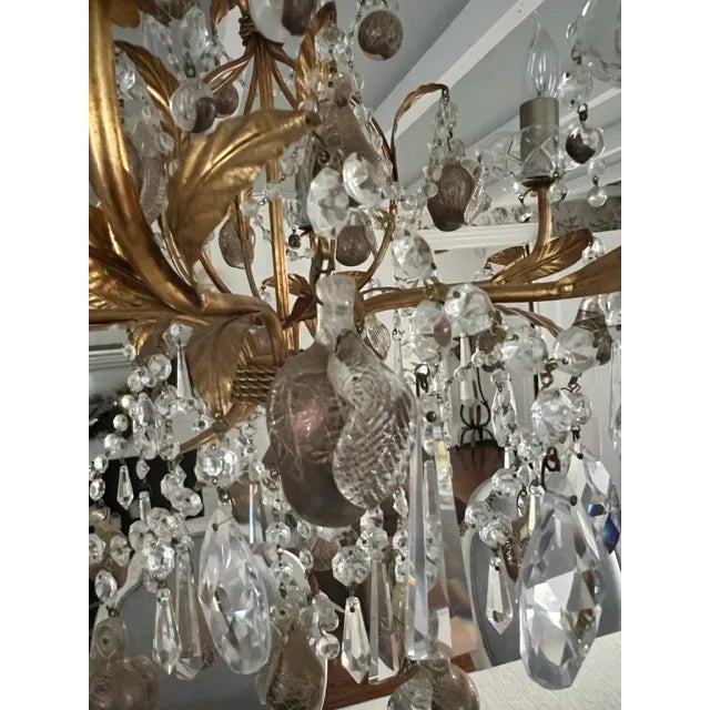 Crystal & Murano Glass Gold Leaf Chandelier For Sale - Image 12 of 13