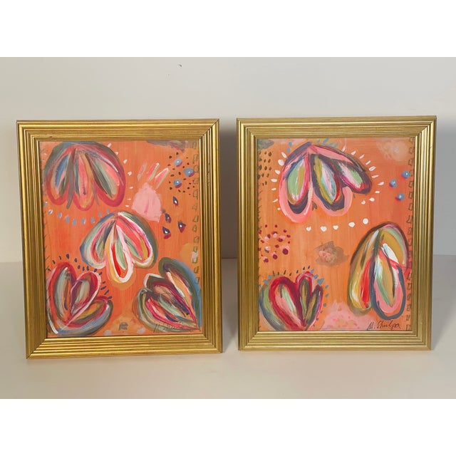 Abstract 1970s Charming Pair of Colourful Abstract Mixed Media Paintings Framed For Sale - Image 3 of 8