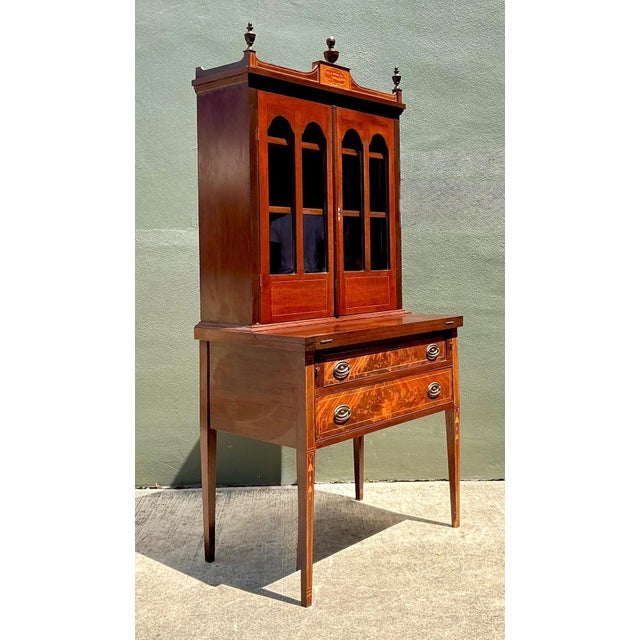 Vintage Marquetry Secretary Desk For Sale - Image 4 of 16