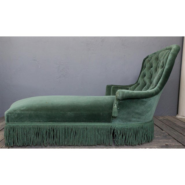 French Napoleon III Period Green Velvet Chaise Lounge Chairish