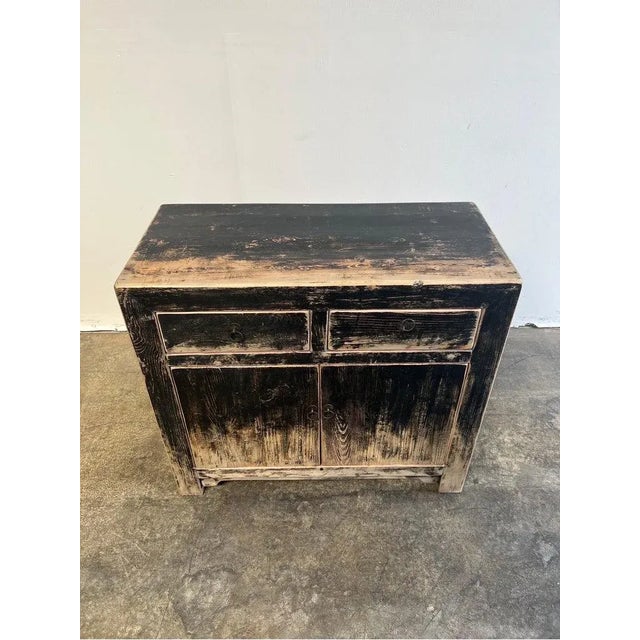 Black Reclaimed Elm Wood 2 Door Cabinet With Drawers For Sale - Image 8 of 10