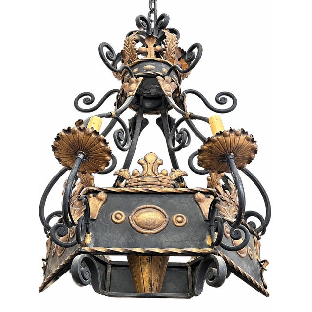 Gothic Antique French Gothic Revival Crown Chandelier Wrought Iron 12 Lights For Sale - Image 3 of 8