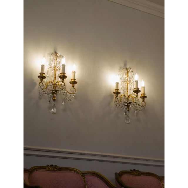 French-Style Wall Lamps with Cut Crystals, 1930s, Set of 2 For Sale - Image 11 of 14