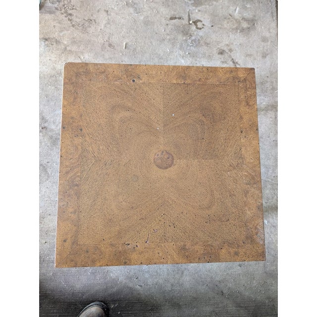 Vintage Louis XVI Style Burl Wood Top Side Table With Gilt Accents For Sale - Image 4 of 8