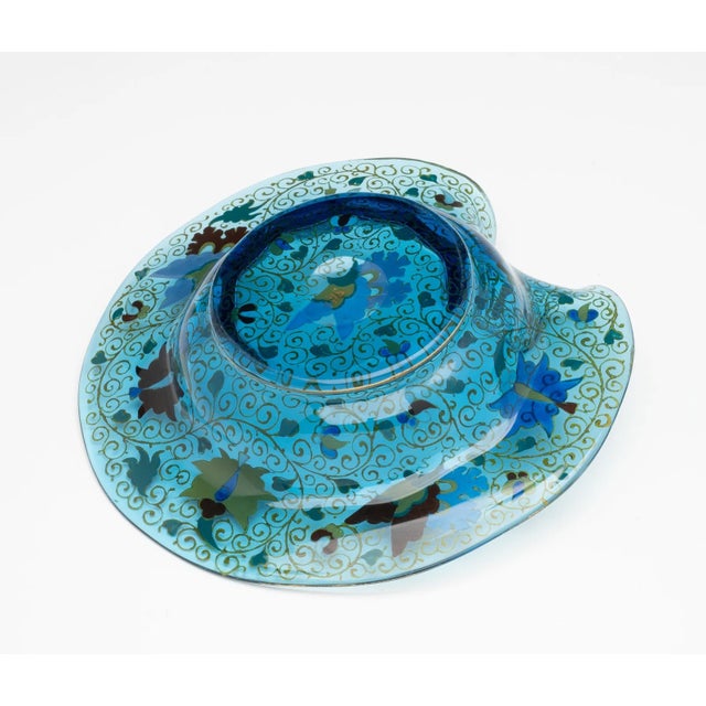 Late 19th Century Late 19th Century Moser Turquoise Blue Glass Enameled Butterfly Bowl For Sale - Image 5 of 17