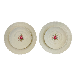 Spode 4-Piece Plate Set, Billingsley Rose, 1926, Old Red Backstamp