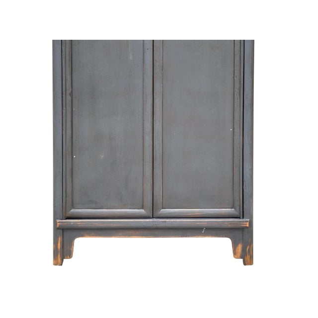 Wood Oriental Weathered Gray Tall Narrow Noodle Cabinet Armoire For Sale - Image 7 of 8