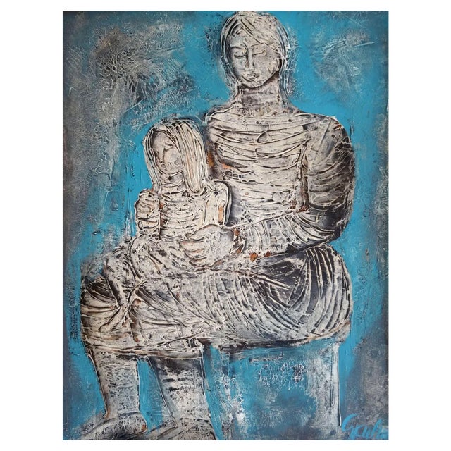Dzemma Skulme, Mother with Child, 1975, Oil on Cardboard For Sale