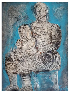 Dzemma Skulme, Mother with Child, 1975, Oil on Cardboard