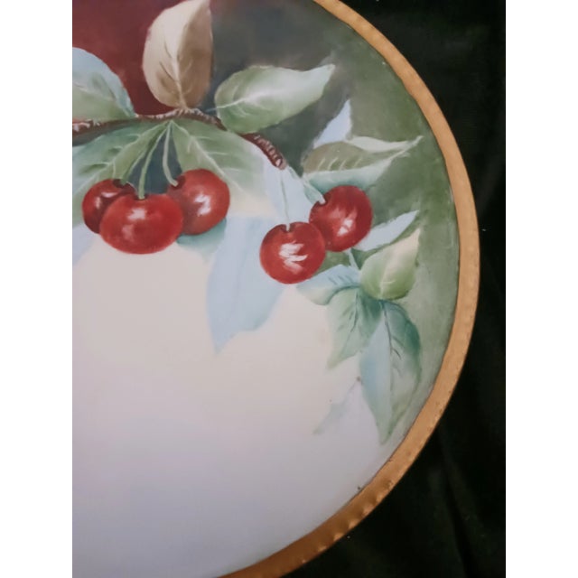 Gold Limoges France 1909 Signed Hand Painted Cherries Plate For Sale - Image 8 of 9