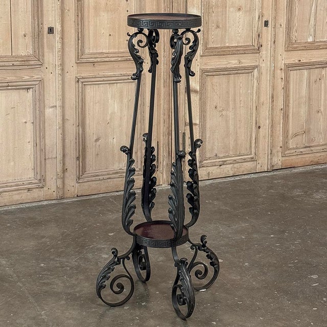 French Antique Wrought Iron Two-Tiered Pedestal For Sale - Image 3 of 12