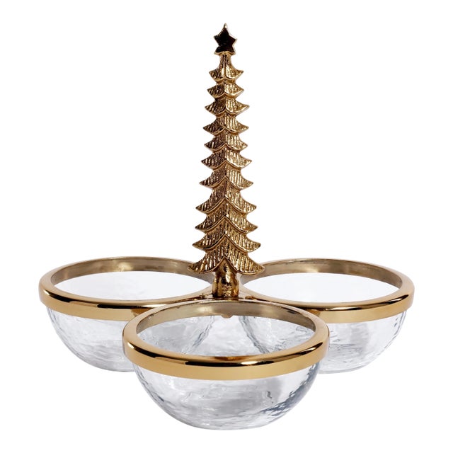 Forêt d’Hiver Tree Silver Trio Condiment Set, Gold For Sale