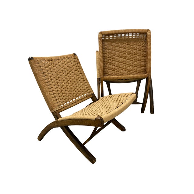 Pair of Mid-Century Folding Lounge Chairs. Fabric restored. Perfect shape.