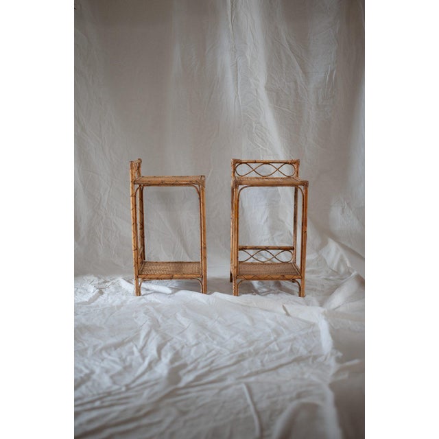 Bamboo and Rush Fabric Side Tables, 1970s, Set of 2 For Sale - Image 6 of 6