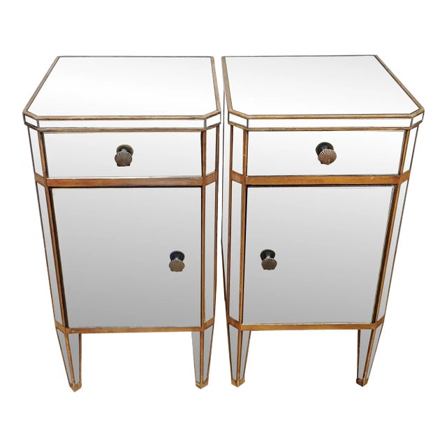 Pair French Mid-Century Modern Mirrored Nightstands For Sale