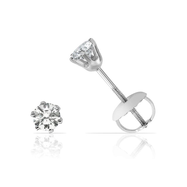 Transparent 1.0 Carat Diamond Solitaire Stud Earrings 6 Prongs Screw Back 18 Kt White Gold For Sale - Image 8 of 18