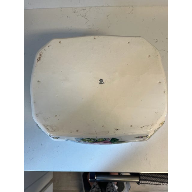 Ceramic Vintage English Ironstone Porcelain Floral Decorated Cachepot With Handles For Sale - Image 7 of 8